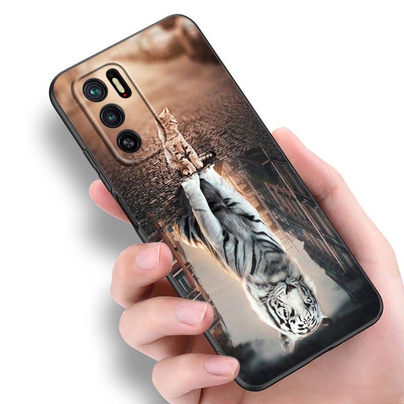 Cute Little Tiger Phone Case For Xiaomi Redmi Note 7 8 8T 9 9S 10 10S 10T 11 11S 4G 11E 11T Pro 5G Soft TPU Black Cover