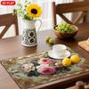 4pcs/6pcs Golden Floral Lace Placemats Suitable for Dining Table - Elegant Linen Table Mats with Scalloped Edges, Golden Vine & Rose Patterns, Hand Wa