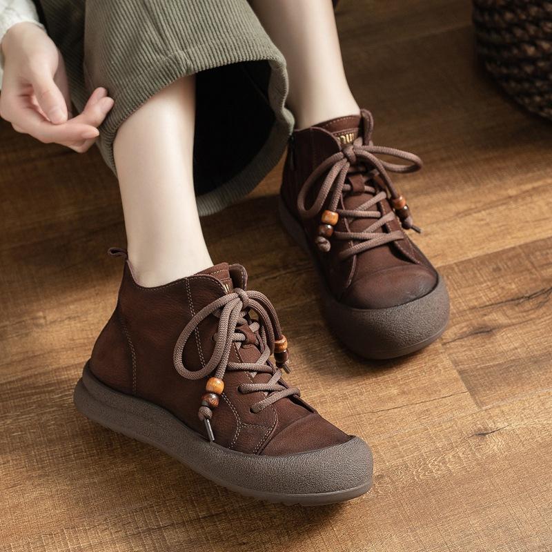 Casual Shoes, Thick-soled Breaded Shoes, Laced Casual Women's Ankle Boots