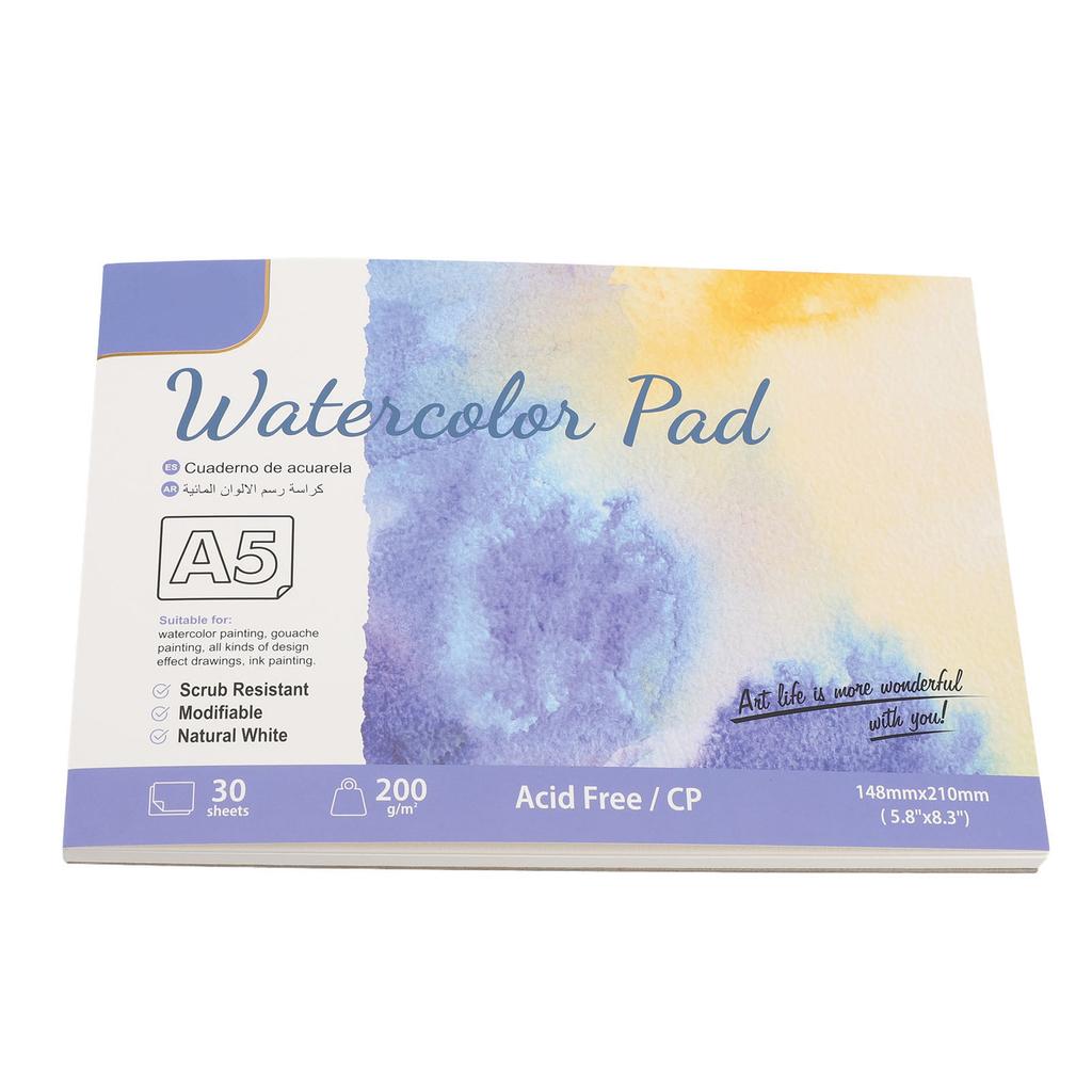 Cotton Painting Paper Watercolor Paper Pad Medium Coarse Grain 30 Sheets 200g Lasting Retention Thickened Design for Sketching
