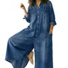 Tute Rompers Estive da Donna Spalle Scoperte Jeans di Cotone Elasticizzate Vita Alta Playsuits Tute