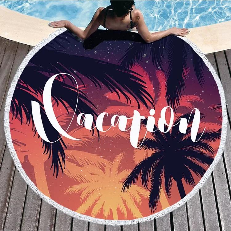 Tropic Plant Hawaii Coconut Tree Summer Beach Towel For Adult Kids Comfortable Soft Microfiber Round Shower Bath Towels