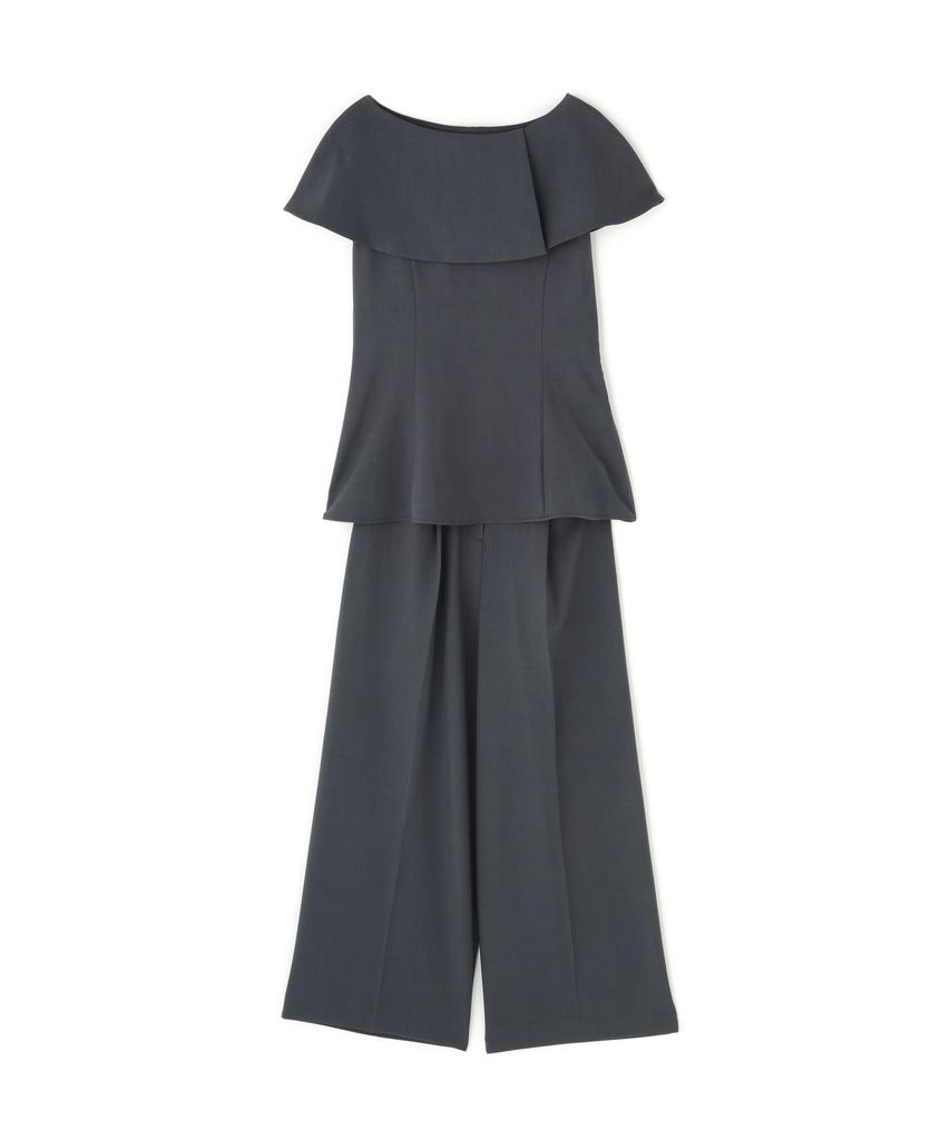 Natural Beauty Basics Cape Collar Blouse and Charcoal Pants, Women's,