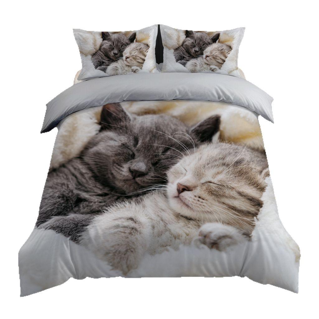 Pet Cat Three-Piece Quilt Cover 3D Digital Printing Bedding Set Bed Cover Home Textile