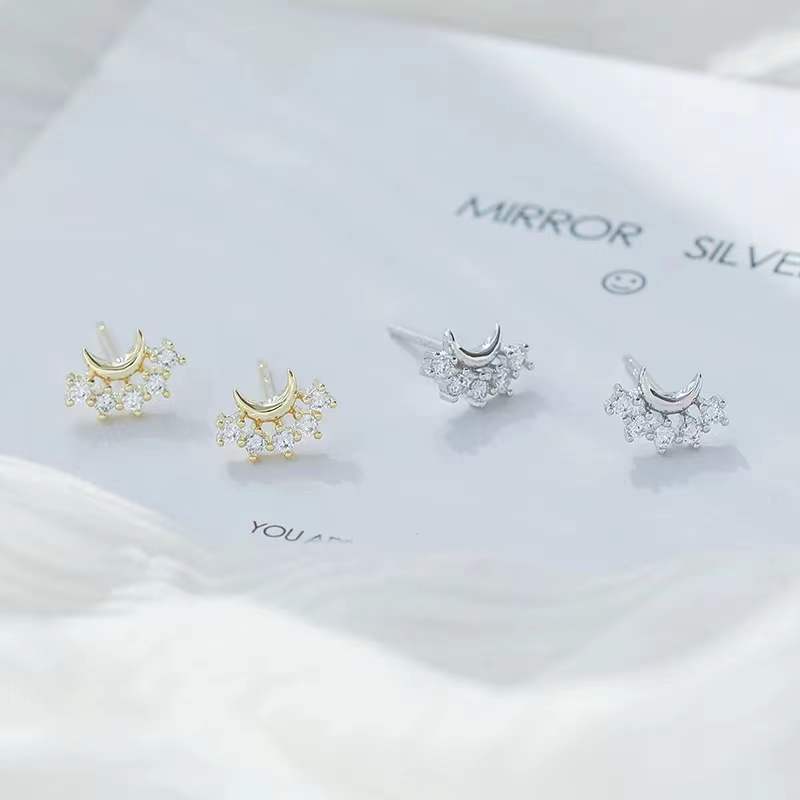 S925 Sterling Silver Zircon-Encrusted Stud Earrings Women's Exquisite and Versatile Radiant Simple Mini Earrings
