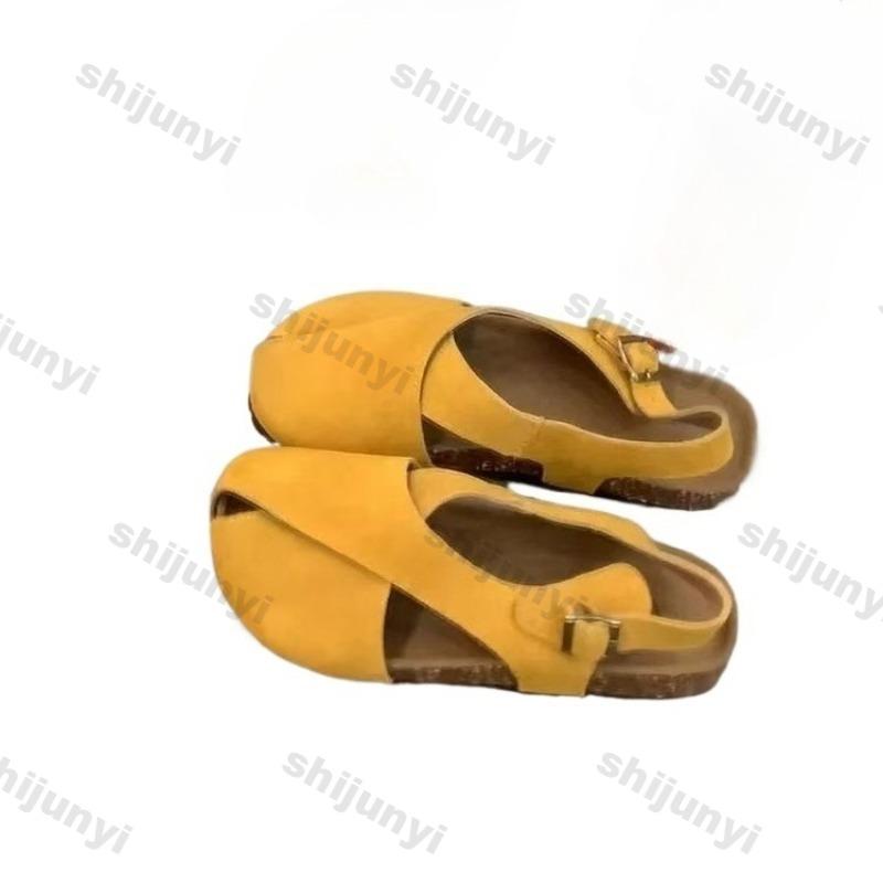 Sandali da Donna alla Moda Estivi 2025 Nuovi Moda Vintage Lusso Bottone Quadrato Scarpe Piatte Traspiranti Comode Antiscivolo Romane Casual