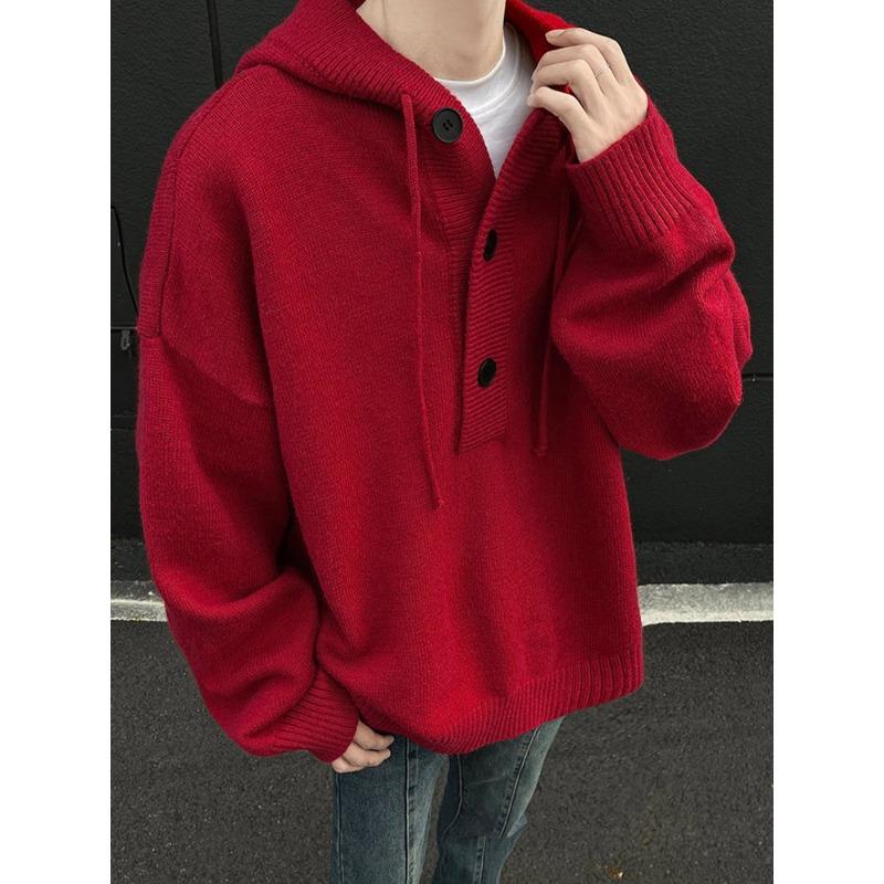American Retro Hooded Sweater Men's Winter Thickened with Pullovers