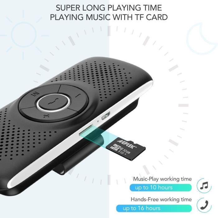 Kit Mains Libres pour Voiture Bluetooth,4.2Haut-Parleur Micro Intégré avec Clip Support du GPS,Slot Carte TF Reconnexion Automatique