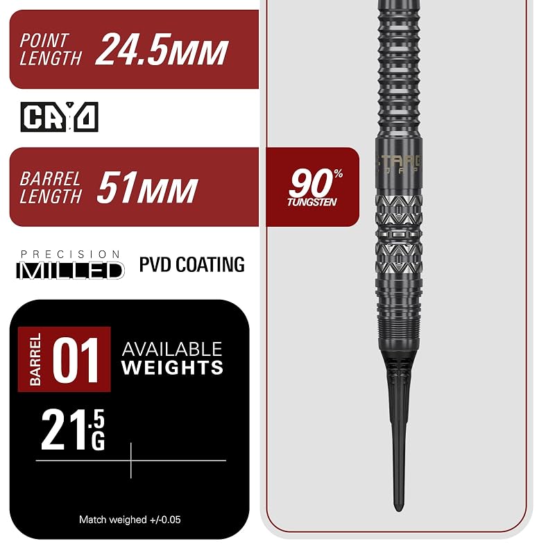 Target Japan BLACK MARQUE CREED Shunpei Kuroda Player 90% Tungsten K-Flex 2BA Soft Tip Darts Set 21.5g 2BA SOFT TIP DARTS K-Flex No.6 Shape Flights