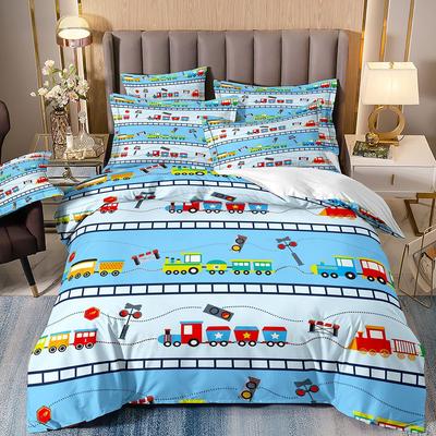 Baufahrzeug Bagger LKW Feuerwehrwagen 3D Digitaldruck Bett Drei-Teiliges Quilt-Set