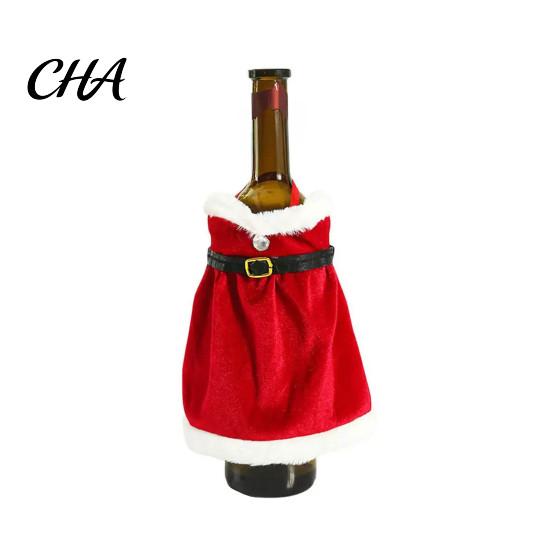 Wein Geschenkverpackung Weihnachten Flaschenhülle, Samt Nikolausanzug Ärmel, Plüsch Feiertags Ritual Ornament Hülle für Weihnachten, Neujahr, Esstisch Dekor B red
