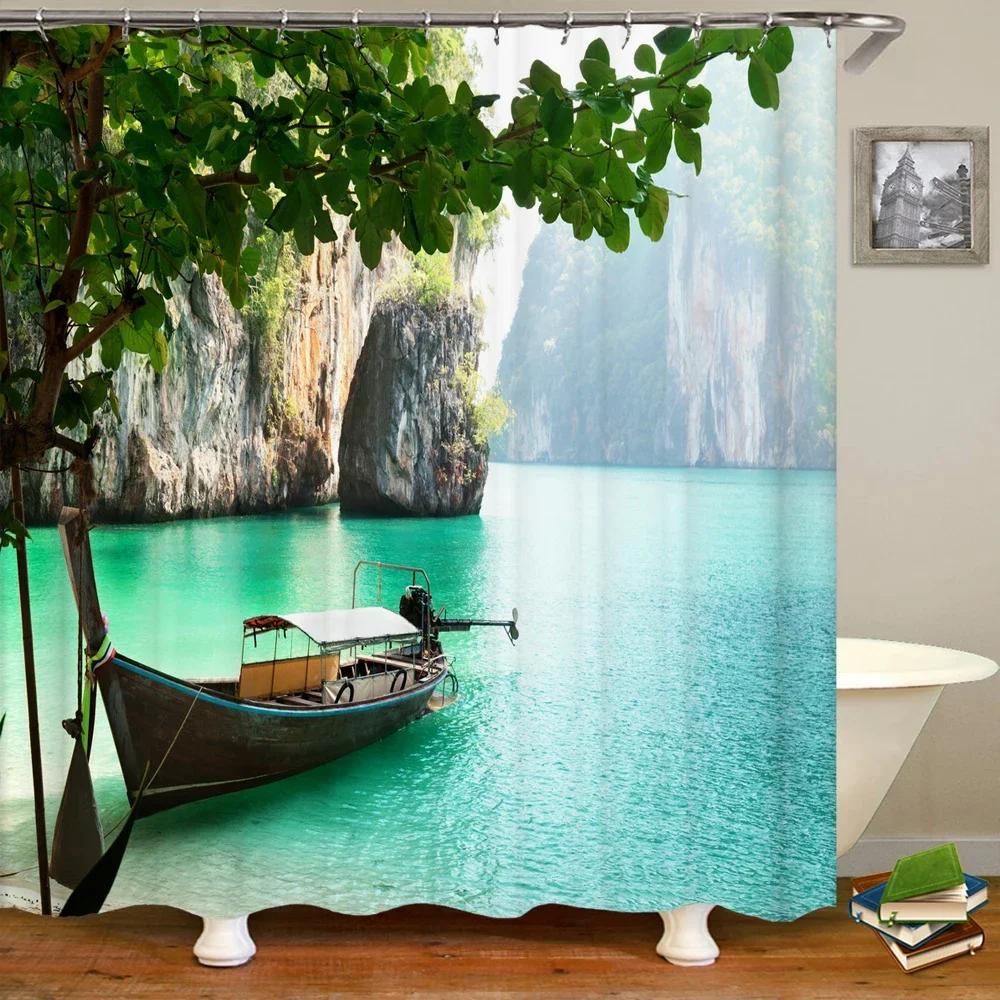 Hoge Kwaliteit Wasbaar Douchegordijn Natuurlandschap 3D Waterdichte Stof Badkamer Decor Groot 240X180 Bedrukt Douchegordijn