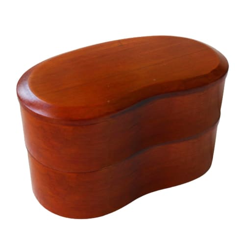 

J-kitchens Wooden Bento Box, Slim, Bean-Shaped, Two-Tier, Lacquered, 15.5cm x 7cm x 9cm, 560ml