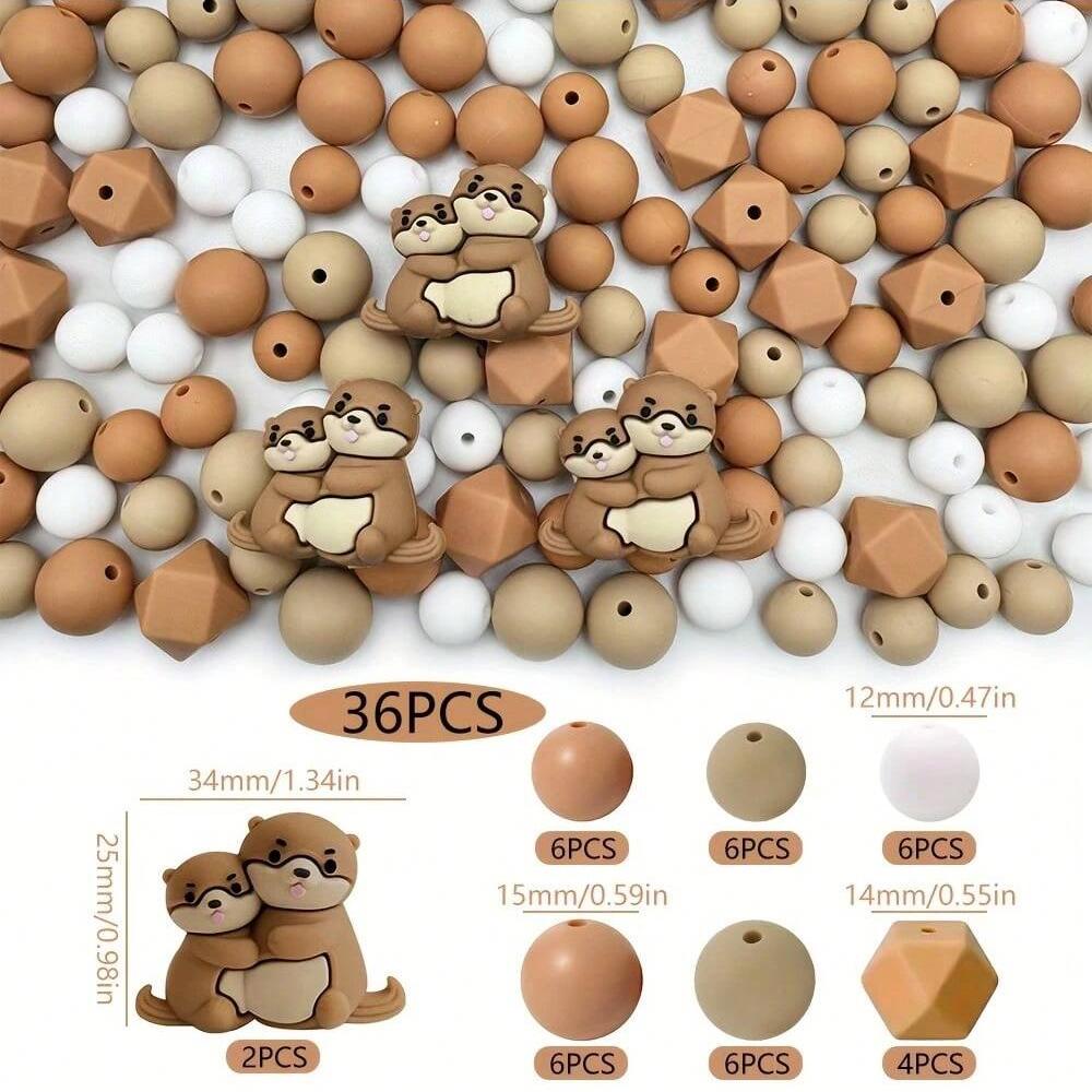 

36/61PCS parent-child otter silicone bead set, perfect for DIY handmade crafts such as keychains, necklaces, bracelets, etc