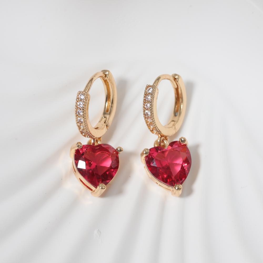 Golden Plated Red Heart Dangle Earrings for Women Hoop Earrings for Jewelry Wedding Party Accessories