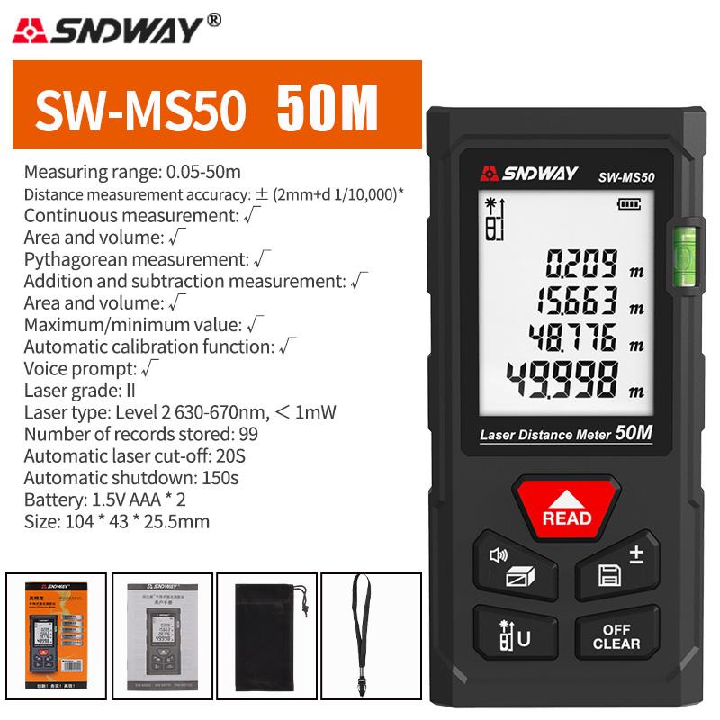 SNDWAY Laser Distance Meter 40M 60M 80M 100M 120M Rangefinder Trena Digital Range Finder Tape Measure Device Ruler Test Tool
