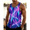 Men's Vibrant Abstract Line Print Sleeveless Tank Top, for Summer Fitness, Beach