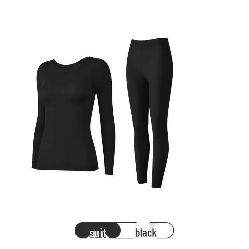Women's Hyaluronic Acid Skin-Enhancing Thermal Underwear Set: Long Sleeve Top & Long Pants, Round Neck, High Elasticity, Warm Autumn Wear.