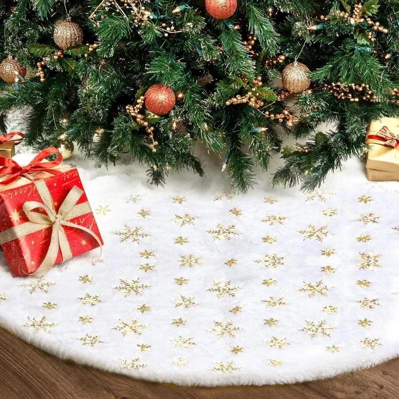 38cm White Christmas Tree Skirt Snowflakes Plush Carpet Xmas Floor Mat Ornaments Wedding Birthday New Year Christmas Decoration