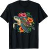 Tropical Sea Turtle with Hibiscus and Coral T-Shirt