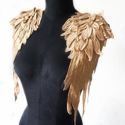 1 paire d'appliques en forme d'aile d'ange brodées dorées et marron, pour couture de cols de fleurs, pour robe de soirée de mariage, robe de mariée, vêtements, bricolage