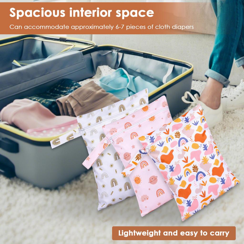 3Pcs Waterproof Wet Dry Bag Zippered Portable Travel Reusable Sanitary Storage Baby Diaper Nappy Bag Stroller Carry Handle Bag