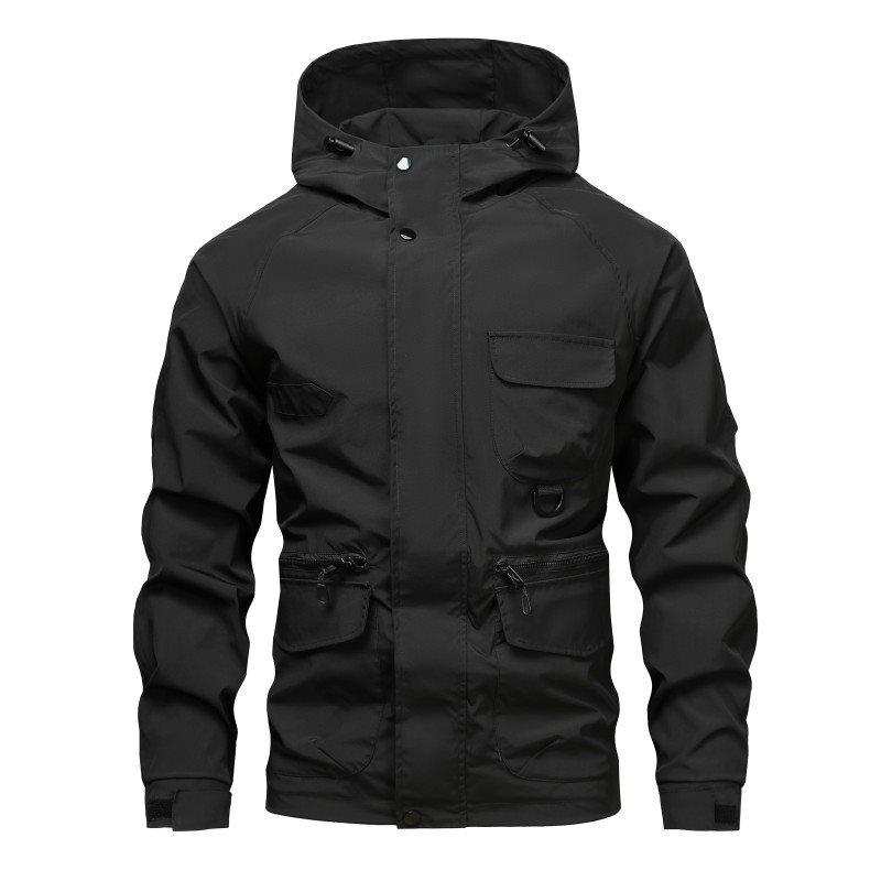 

Мужская уличная куртка-тренч с несколькими карманами, куртка-ветровка с капюшоном, мужской рабочий тренч с несколькими карманами M чёрный