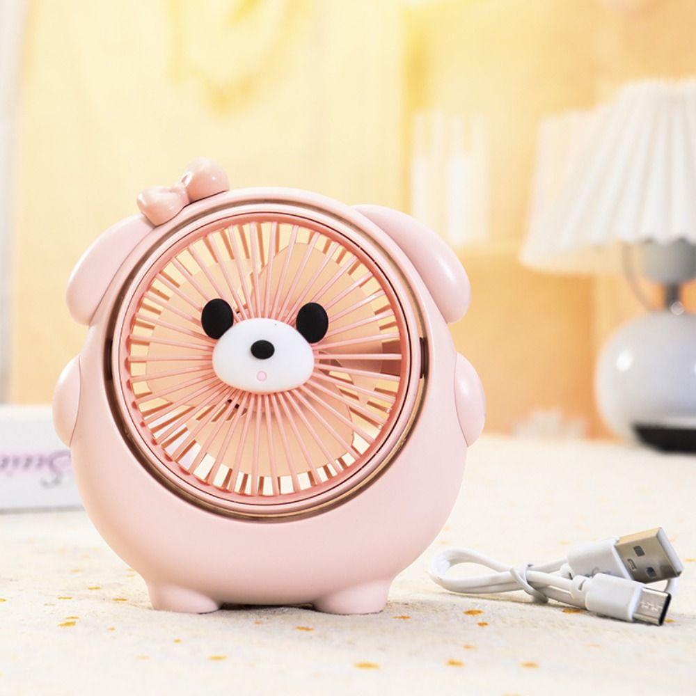 Cartoon Bear Handheld Fan USB Charging Student Desktop Fan Cute Small Fan