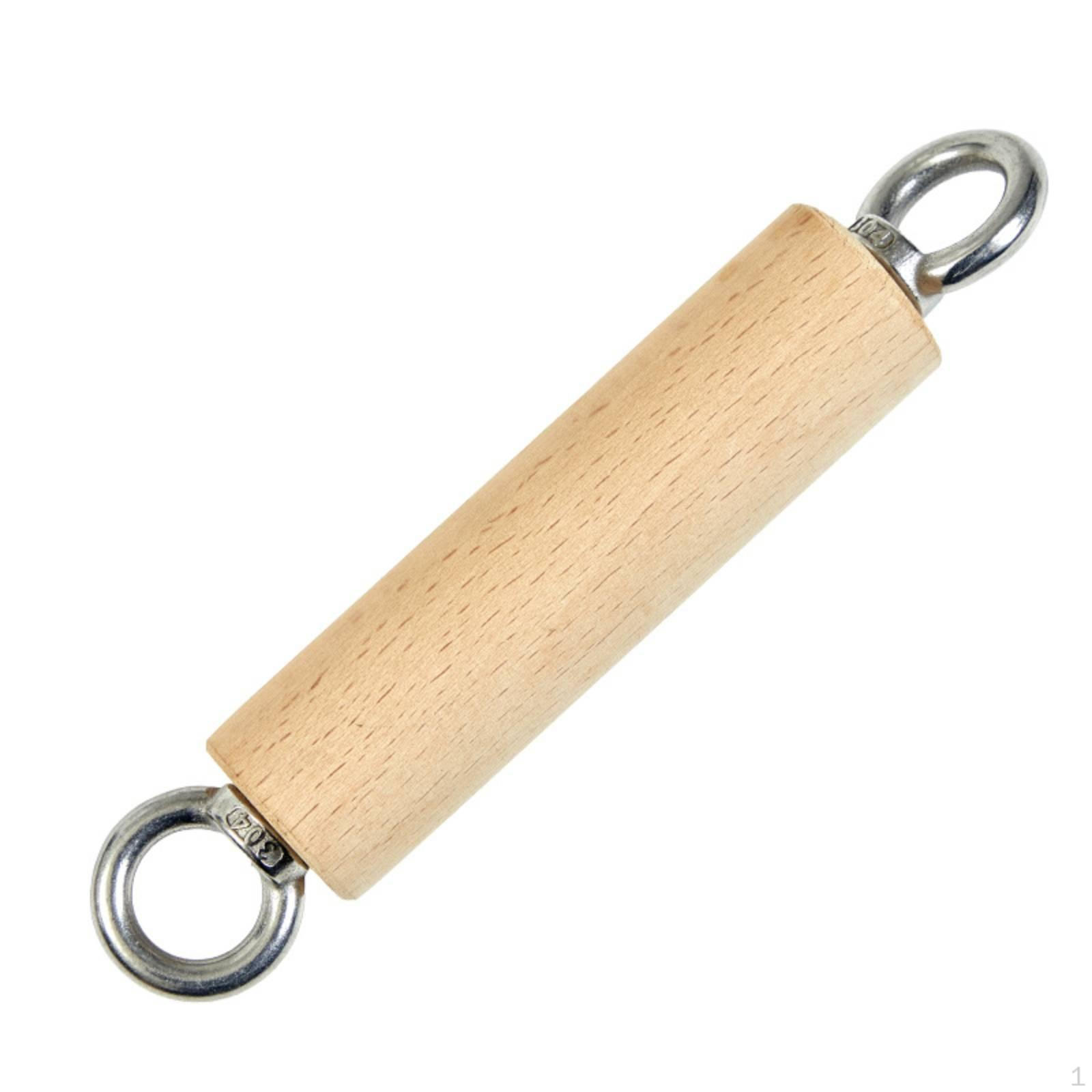 Fitness Cable Handle Wooden DoubleLoop Metal Rings Lat Pull down Attachment for Gym, Home