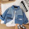 Children's Spring Lapel Striped Denim Shirt Middle Child Patchwork Cool Jacket