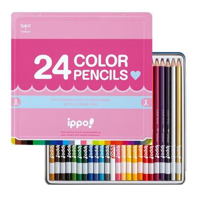 Tombow Colored Pencils 24 Colors for Elementary School Students Plain Pink Ippo! (Sliding Tin) CL-RPW0424C