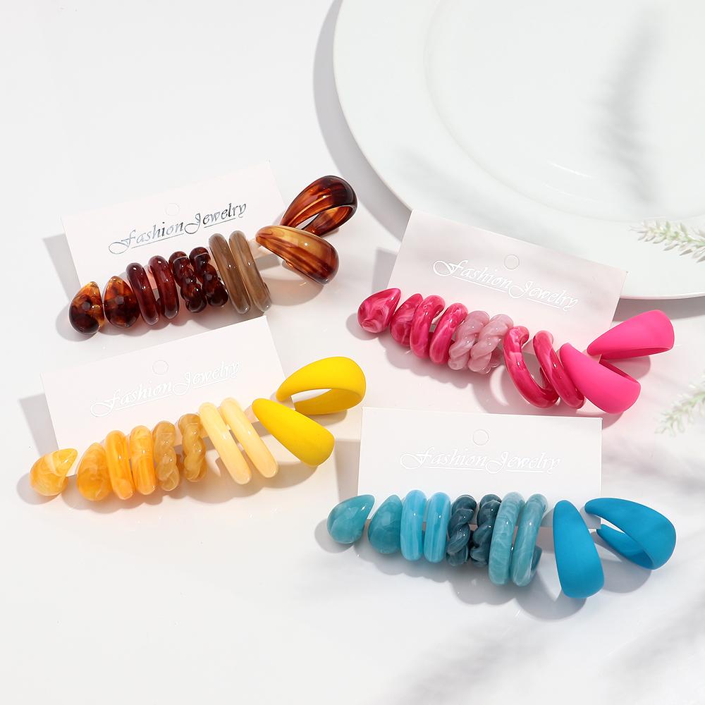 Korean Fashion 5Pair Geometric Acrylic Earrings for Women Retro Colorful Resin Circle Wate Drop Hoops Jewelry Set Birthday Gifts