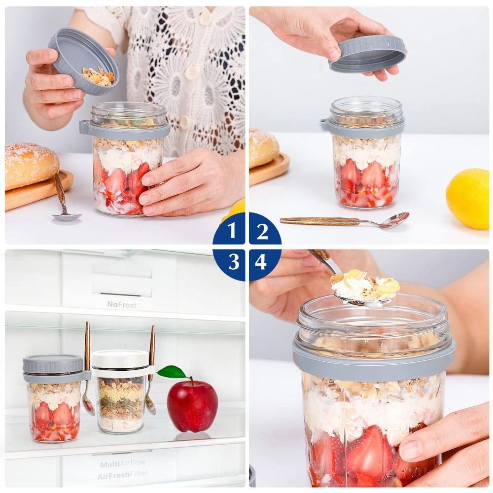 Glas Overnight Oats Gläser 350ml Joghurtglas Tragbares Versiegeltes Glas Für Müsli Joghurt Milch Obstsalat