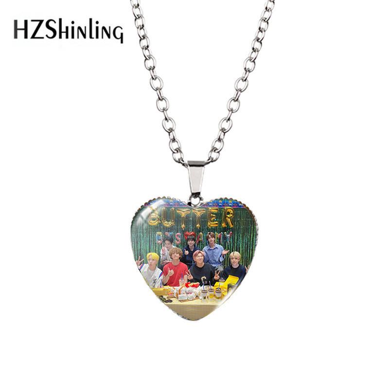 Stunning Heart-shaped Bts Necklace With Colorful Gemstones For Fashion Enthusiasts
