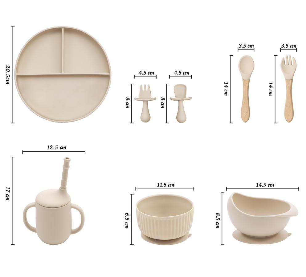Wholesale Baby Weaning Feeding Solid Food Plate Bowl Set Non-Slip Suction Dishes Drinking Cup Fork Spoon Children's Tableware