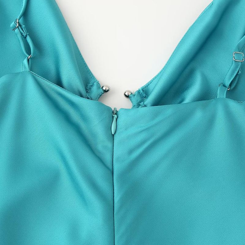 Kaslead New Arrival Women's Clothing Fashion Style Fashion Long Cut Out Decoration Satin Sling Dress