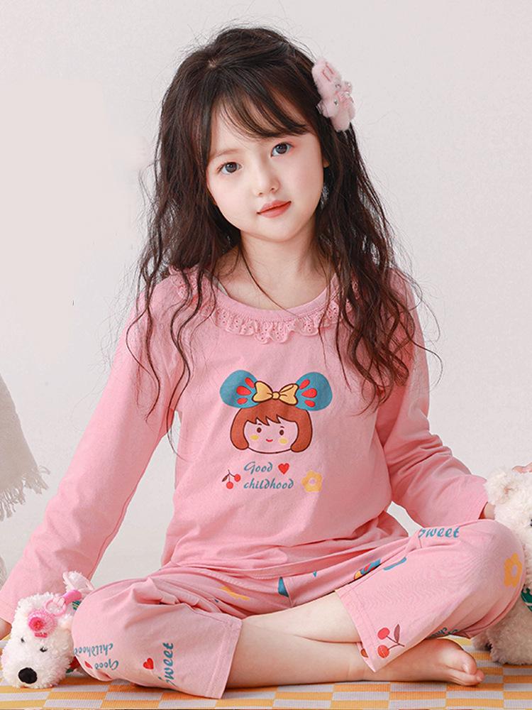 2025 Άνοιξη/Καλοκαίρι Παιδική Πυζάμα από Καθαρό Βαμβάκι για Κορίτσια: Μακρυμάνικη Μπλούζα & Παντελόνι για Μεγάλα Παιδιά, Ρούχο Σπιτιού για Μικρό Κορίτσι
