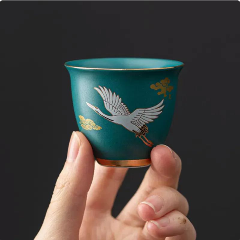 1 Pc Chinese Hand-painted Pine Crane Ceramic Tea Cup Pu'er Master Teacup Handmade Tea Bowl Household Travel Teaware Tea Set