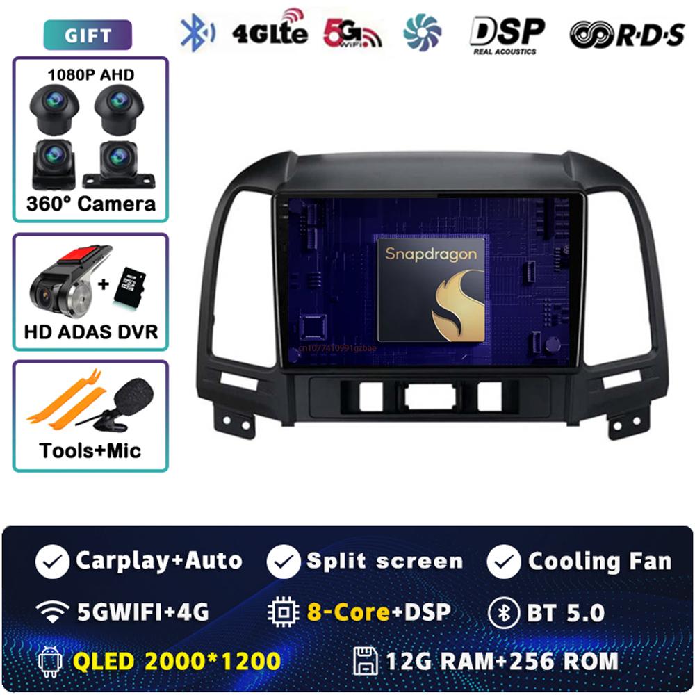 Android 14 Carplay Auto For Hyundai Santa Fe 2 2006 - 2012 Car Radio 4G WIFI Player Multimedia Srereo 360Camera Navigation Video