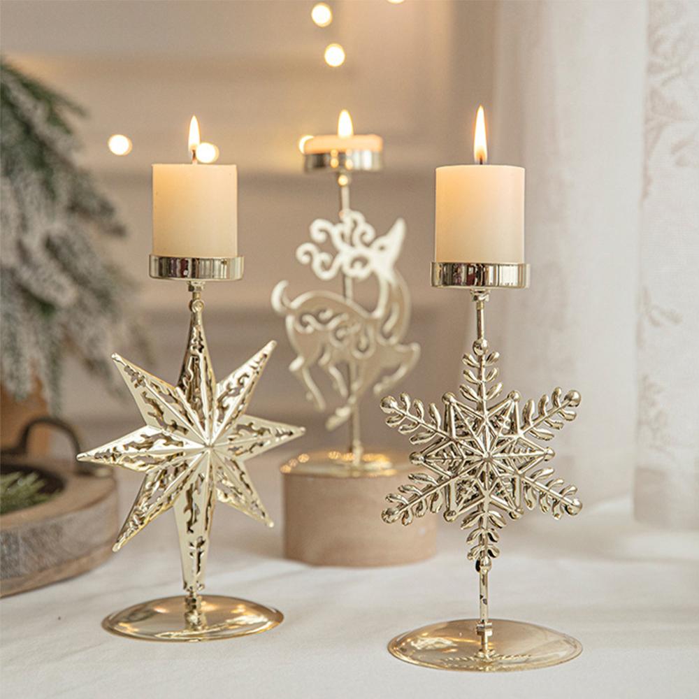 Christmas Snowflake Tree Candle Holders Metal Tealight Holder Xmastree elk Snowflake Patterns for Winter Xmas Table Candle Decor
