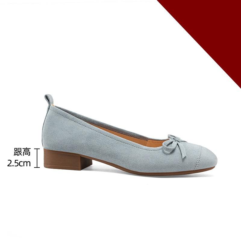 Leather version! Half-song red ballet single shoes women's bow retro flat-bottomed laden shoes square head shallow mouth grandma shoes
