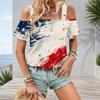 Plus Size Women Cold Shoulder Flutter Sleeve T Shirt Vintage Usa Star Stripe Brush Print Short Sleeve Top