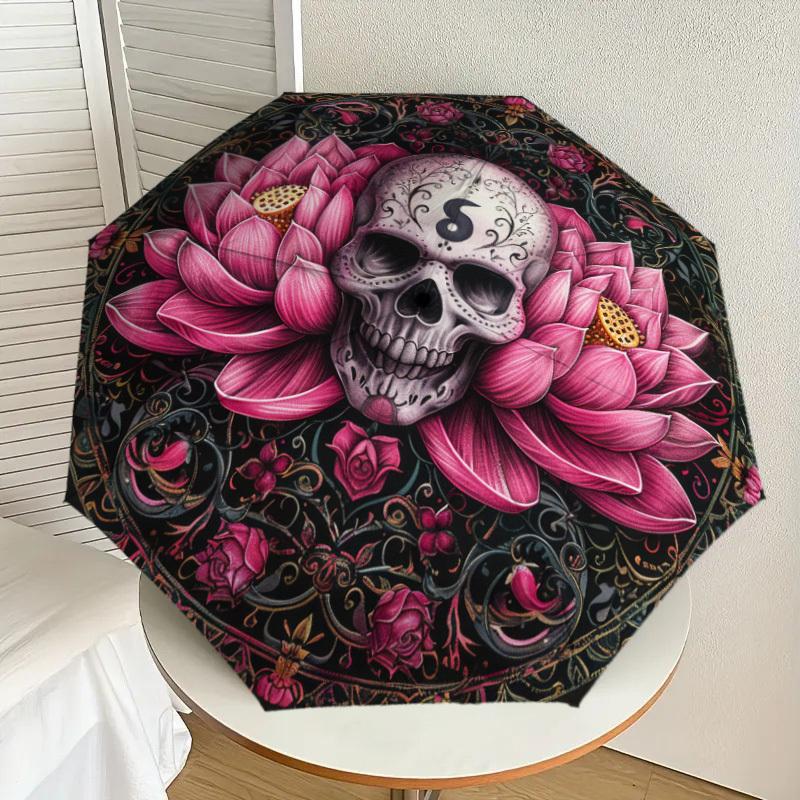 

1pc Lotus Skull Mandala Design Umbrella with Plastic Handle,Suitable for All Seasons Home Travel Outdoor UmbrellaDD584