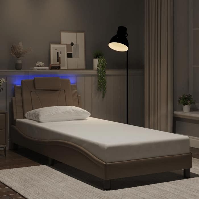 VidaXL Bed Frames with LED Lights, Upholstered Bed with Cushion, Single Bed, Adult Bedroom Bed, Modern, Cappuccino 3213991