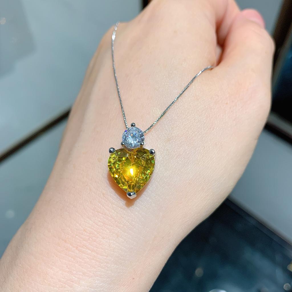 Jewelry Retro Colored Treasure With Diamonds Simulation Yellow Diamond Love Heart Pendant Love Stud Earrings Temperament Gift Women