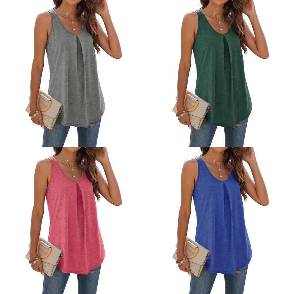 Summer Basic Cotton Sleeveless T Shirt For Women With Pleated Design For Casual Outfits