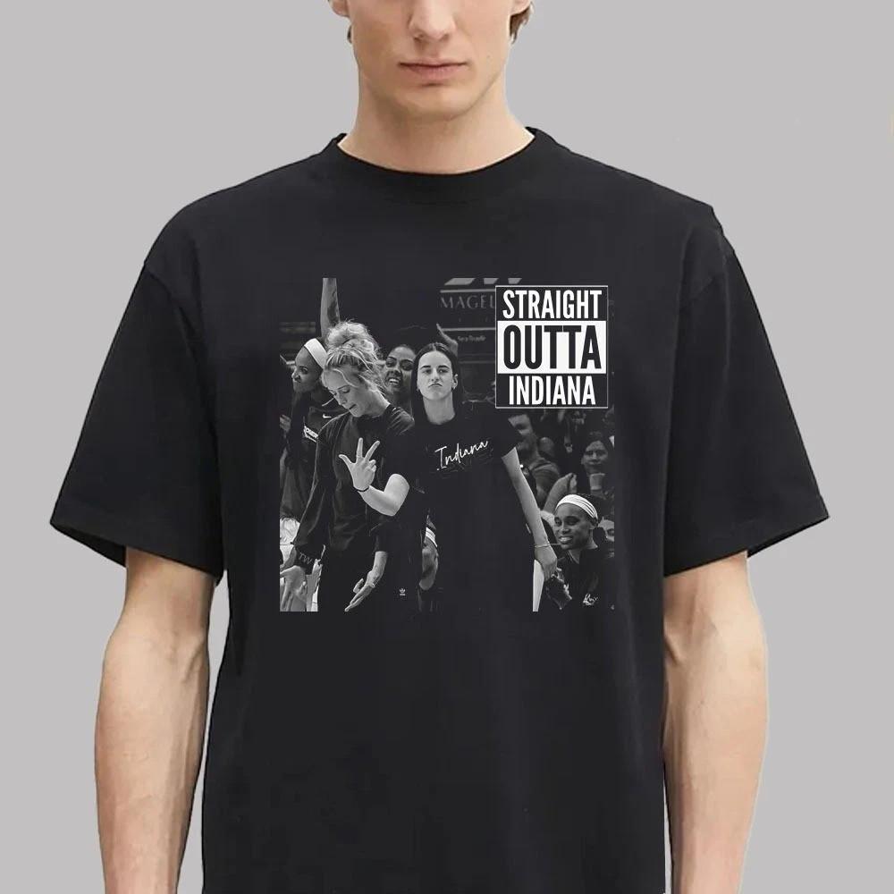 NEW! Caitlin Clark And Sophie Cunningham Straight Outta Indiana Fever T-Shirt S