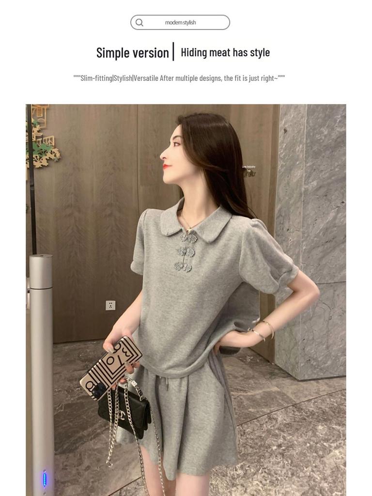 Women's Playful Petite Two-Piece Sportswear Set - Summer Short Sleeve & Shorts, Street Style.