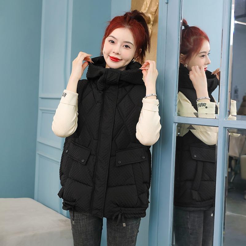 Cotton Vest Women's Winter Fashionable Warm Slim Hooded Outer Wear Vest Short Vest Wind