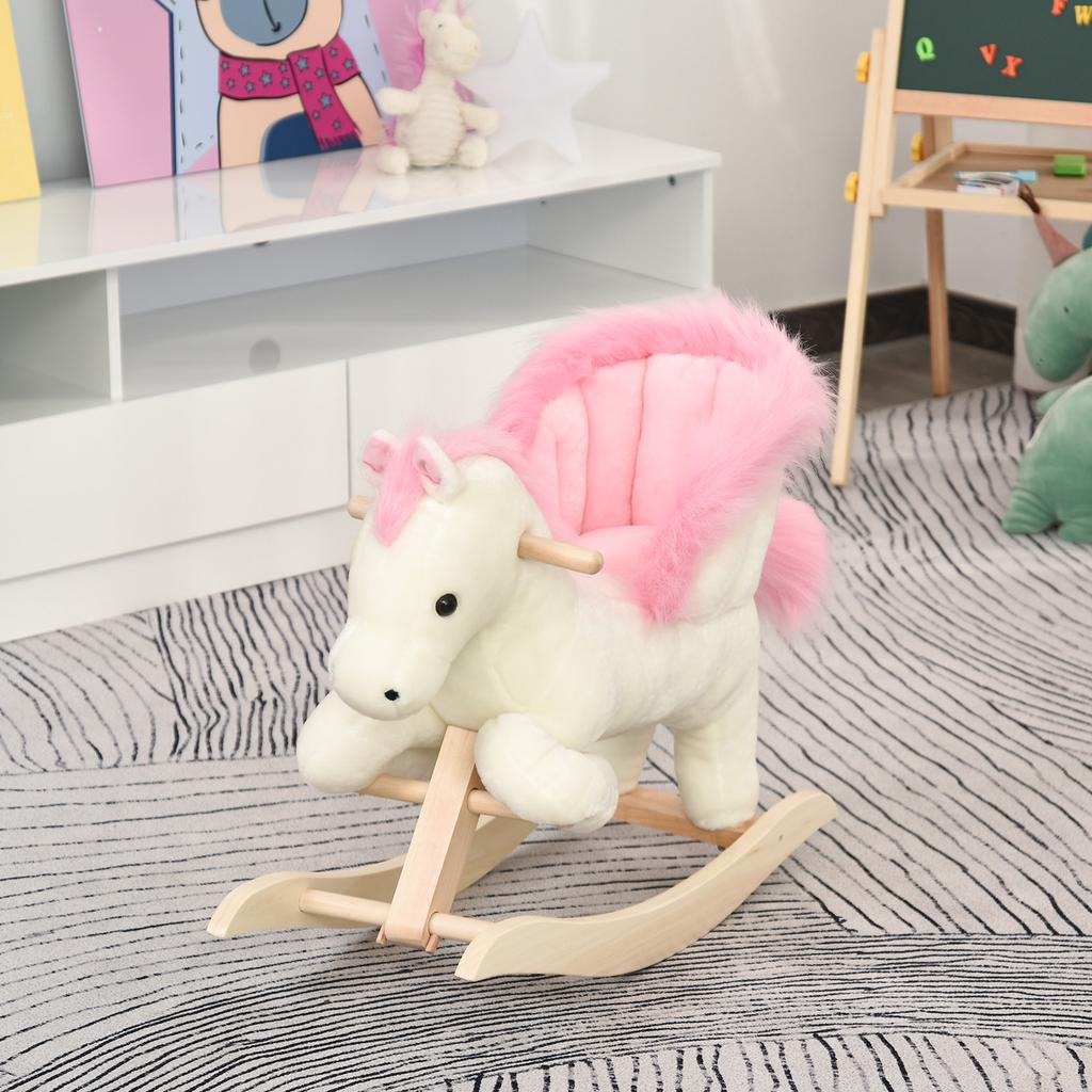 Schaukelpferd Schaukeltier mit Soundeffekt, Griffige Griffe, Plüsch Schaukeltier für Babys Schaukelsitz für Kleinkinder 1,5-3 Monate